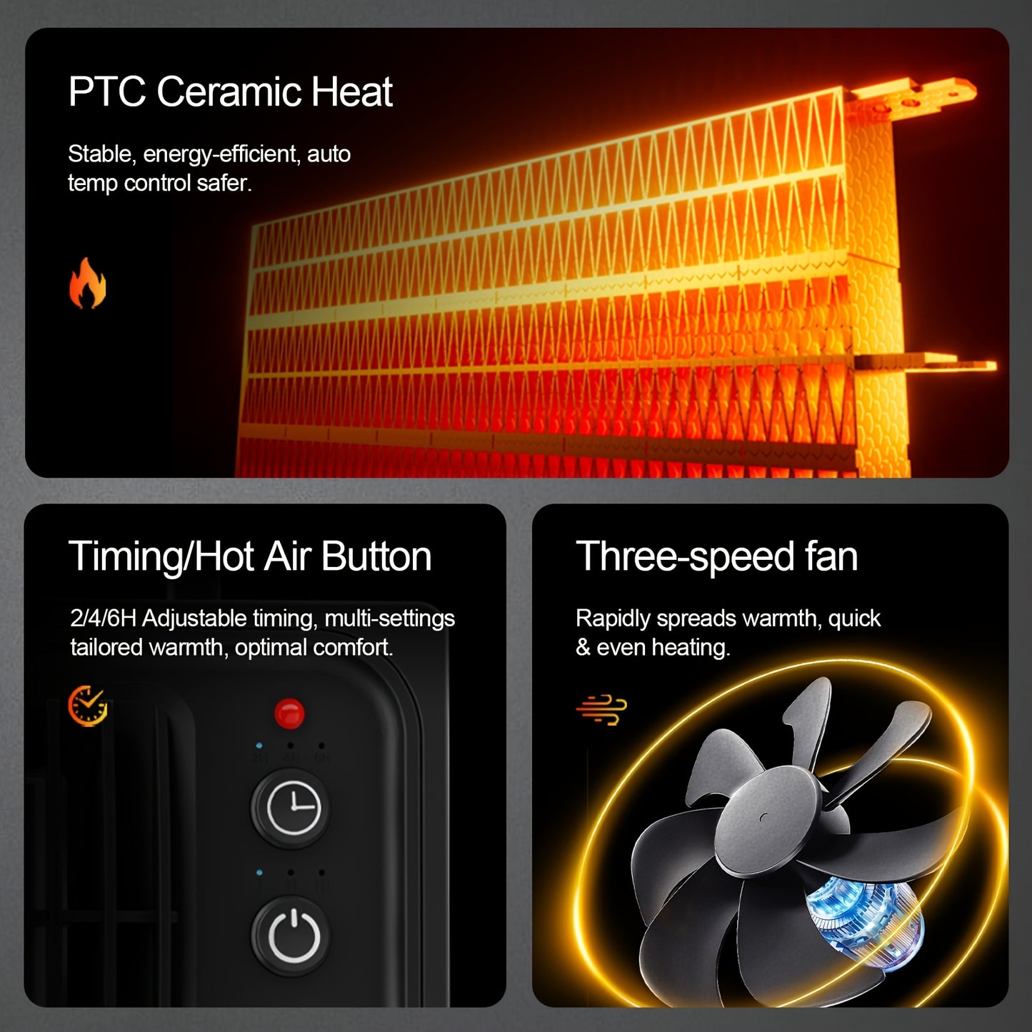 Zayman 600W Portable Electric Heater – PTC Fast Heat, Remote, Digital Thermostat & Safety Features