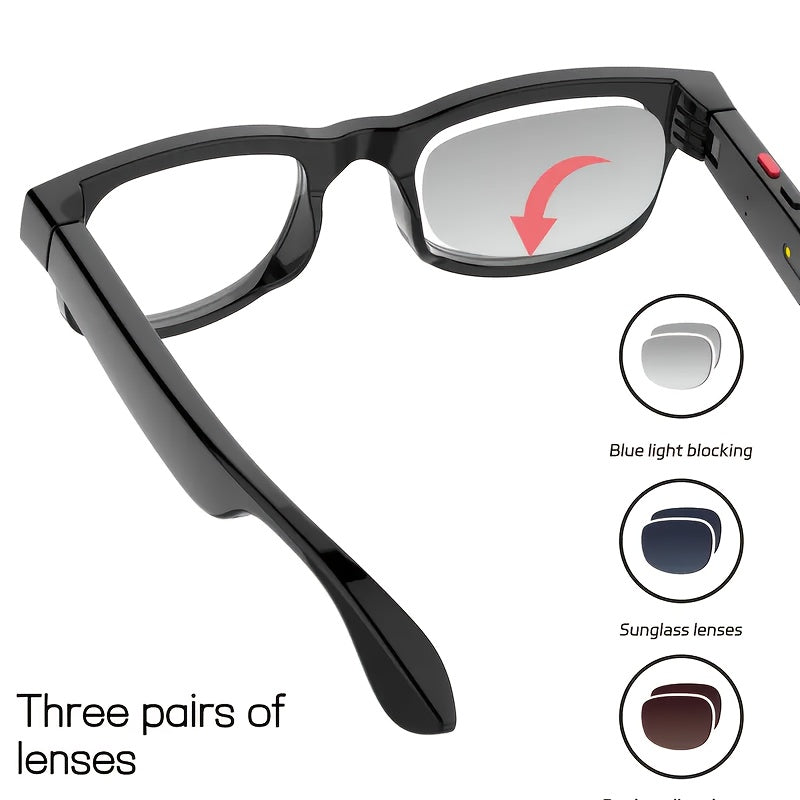 AI Smart Multifunction Glasses in HD Camera Bluetooth Calling and Music Playback Multi Language Translation Three Interchangeable Lenses Clear Fashion Glasses Yellow Lightweight and Portable Perfect for Photos and Seamless Co