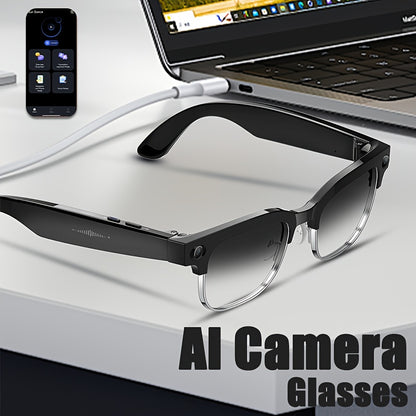 AI Smart Multifunction Glasses in HD Camera Bluetooth Calling and Music Playback Multi Language Translation Three Interchangeable Lenses Clear Fashion Glasses Yellow Lightweight and Portable Perfect for Photos and Seamless Co