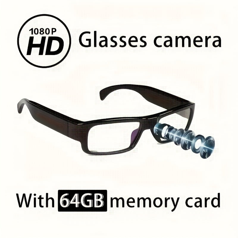 1pc 1080p HD Video Glasses Camera | Portable Digital Video Recorder with 64GB Memory Card, One-Click Operation Rechargeable Lithium Battery, Ideal for Sports & Outdoor Activities