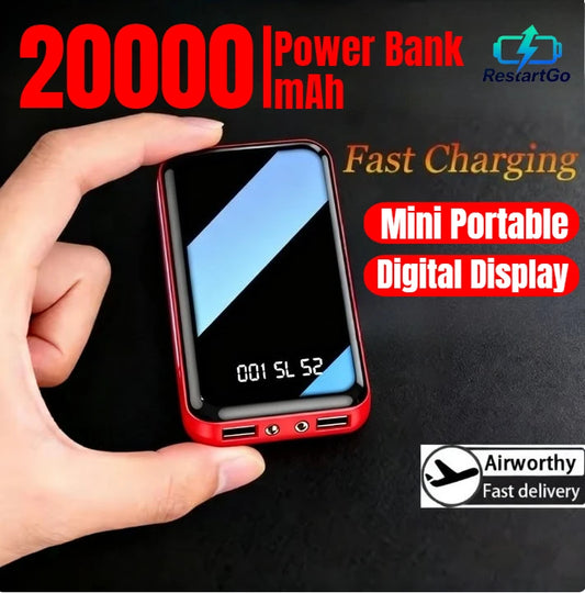 20000mAh Mini Power Bank Portable Charger Mirror Screen LED Digital Powerbank for iPhone Xiaomi Huawei Samsung External Battery