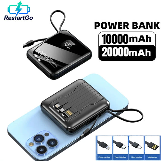 100W Super Fast Charge 30000mAh Mini Power Pack Built in Cable Power Pack For iPhone 13 15 Pro Xiaomi   External Battery Charger