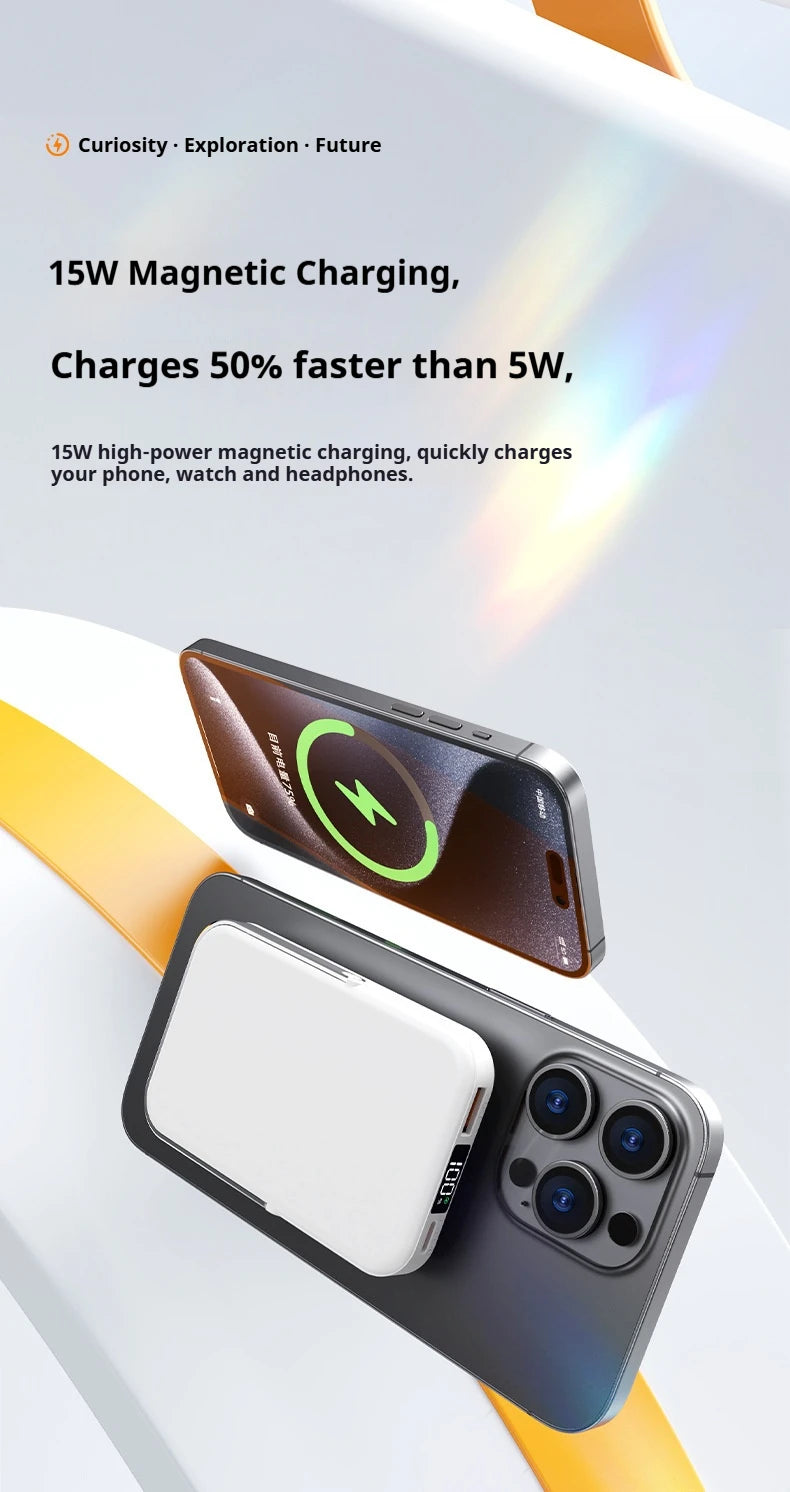 JoltPact Portable Charger Powerbank With Cable PD20W Power Bank Wireless 15W With Phone Holder LED Display Mobile Phone Backup