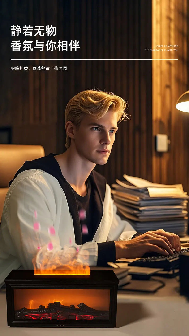 Fireplace Aromatherapy Machine 3D Simulation Flame Ambient Light Small Household Wood Grain Air Humidifier Fireplace