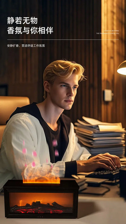 Fireplace Aromatherapy Machine 3D Simulation Flame Ambient Light Small Household Wood Grain Air Humidifier Fireplace