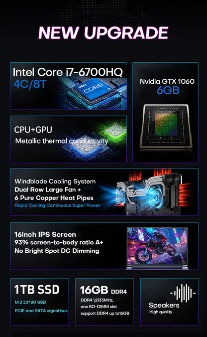 2025 Xiaman 16" Gaming Laptop intel Core i7-6700HQ GTX 1060 IPS 1920*1200 Notebook Gamer 16GB DDR4 1TB SSD Windows 11 Laptop PC