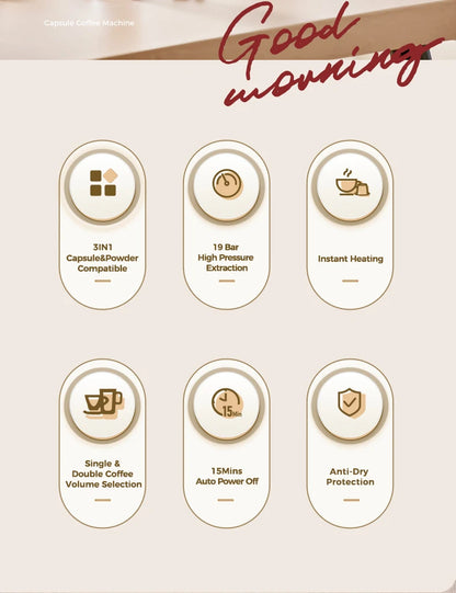 Cafelffe 3in1 Capsule Coffee Machine Hot/Cold Multiple Espresso Cafetera Cappuccino Coffee Maker Dolce Gusto Nespresso Powder 19