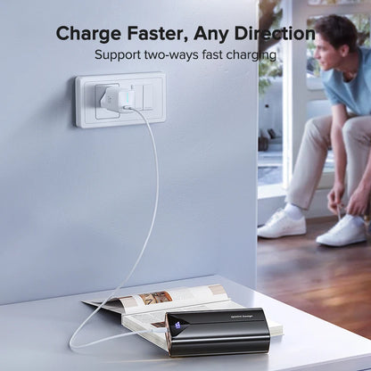 QOOVI 30000mah Power Bank 22.5W Fast Charging Built-in Cable External Large Battery Portable Charger For iPhone Samsung Xiaomi