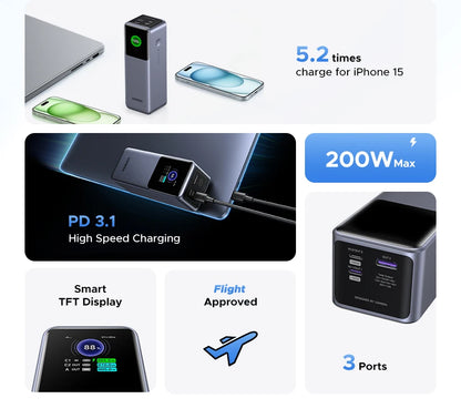 UGREEN Nexode 200W 25000mAh Power Bank Portable PD External Battery PowerBank for Macbook Pro for iPad Fast Charge Power Station