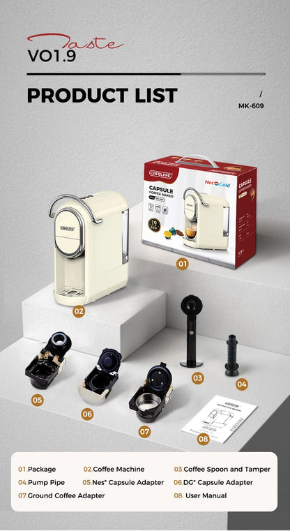 Cafelffe 3in1 Capsule Coffee Machine Hot/Cold Multiple Espresso Cafetera Cappuccino Coffee Maker Dolce Gusto Nespresso Powder 19