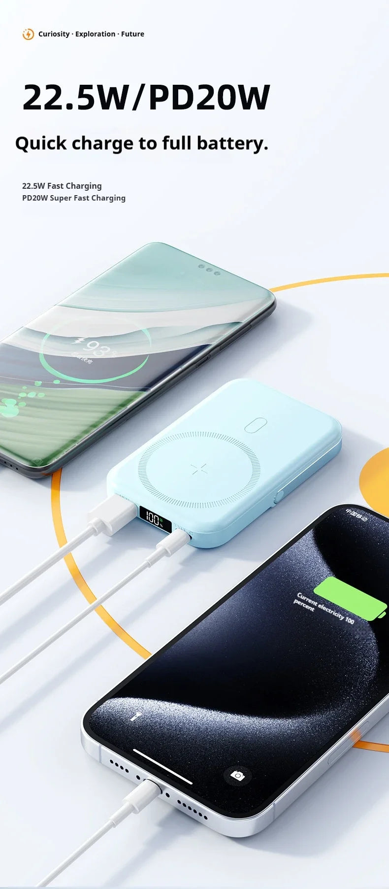 JoltPact Portable Charger Powerbank With Cable PD20W Power Bank Wireless 15W With Phone Holder LED Display Mobile Phone Backup