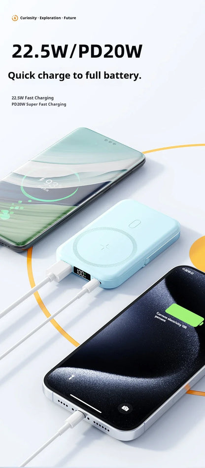 JoltPact Portable Charger Powerbank With Cable PD20W Power Bank Wireless 15W With Phone Holder LED Display Mobile Phone Backup