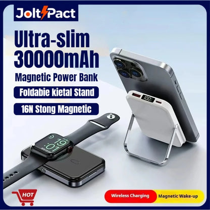 JoltPact Portable Charger Powerbank With Cable PD20W Power Bank Wireless 15W With Phone Holder LED Display Mobile Phone Backup