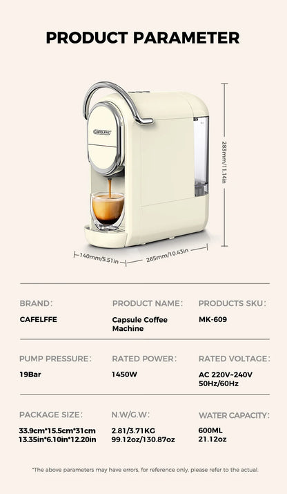 Cafelffe 3in1 Capsule Coffee Machine Hot/Cold Multiple Espresso Cafetera Cappuccino Coffee Maker Dolce Gusto Nespresso Powder 19