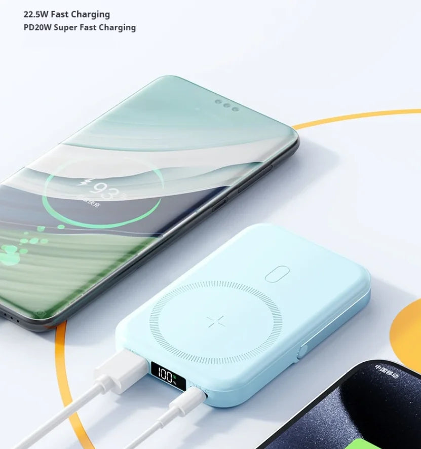 JoltPact Portable Charger Powerbank With Cable PD20W Power Bank Wireless 15W With Phone Holder LED Display Mobile Phone Backup