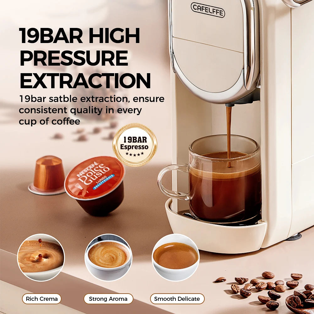 Cafelffe 3in1 Capsule Coffee Machine Hot/Cold Multiple Espresso Cafetera Cappuccino Coffee Maker Dolce Gusto Nespresso Powder 19