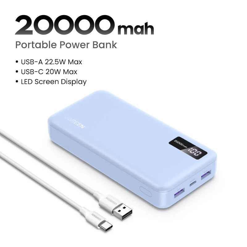 UGREEN 20000mAh PD 20W Power Bank Fast Charge Portable PowerBank for iPhone 17 16 15 Pro Max Xiaomi Phone External Battery 30W