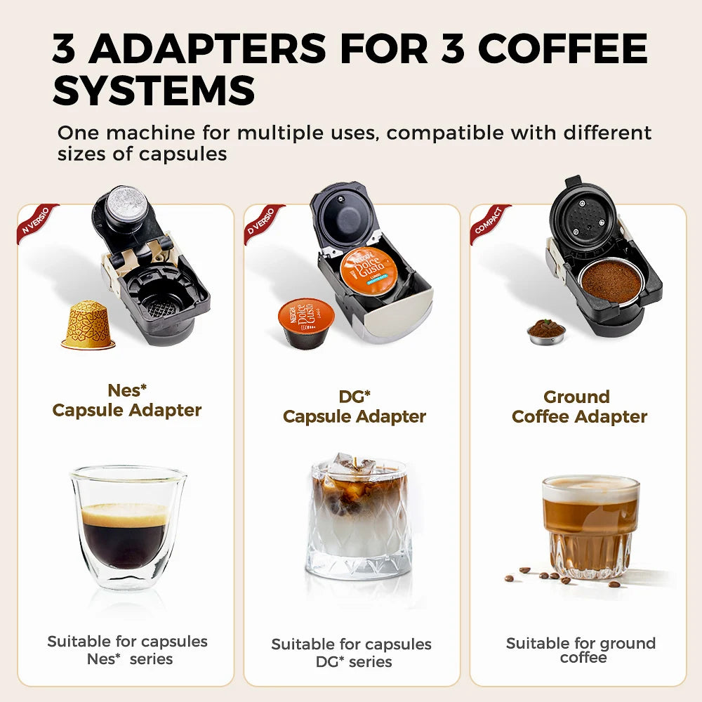 Cafelffe 3in1 Capsule Coffee Machine Hot/Cold Multiple Espresso Cafetera Cappuccino Coffee Maker Dolce Gusto Nespresso Powder 19