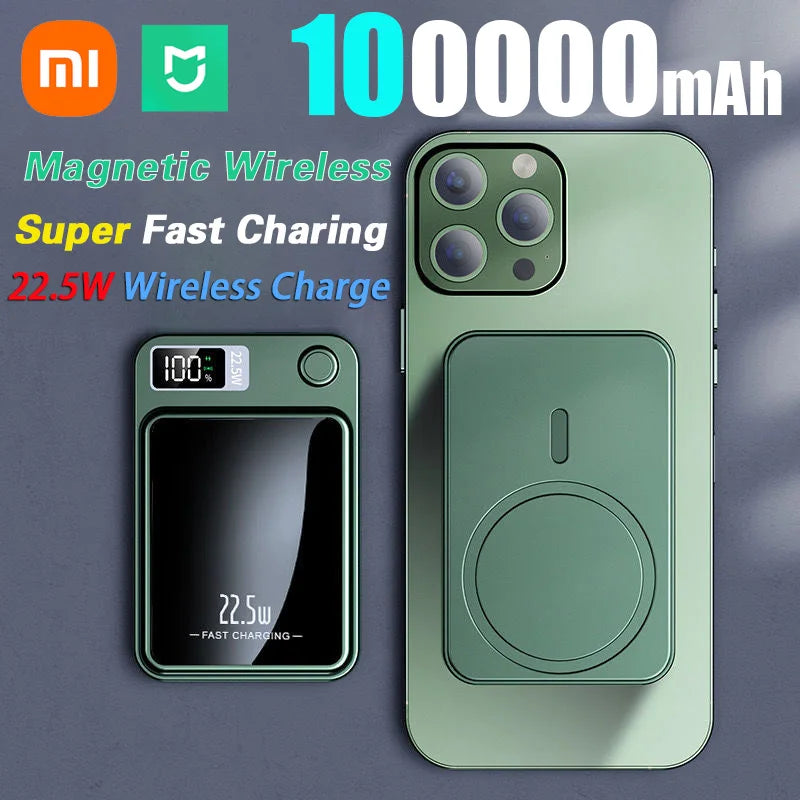Xiaomi MiJia100000mAh Magnetic Wireless Power Bank Fast Charger For Magsafe Portable Auxiliary Battery Pack For iphone Samsung