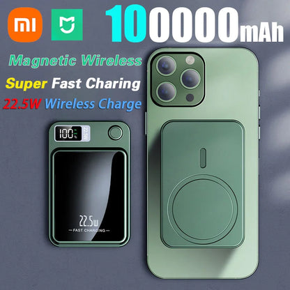 Xiaomi MiJia100000mAh Magnetic Wireless Power Bank Fast Charger For Magsafe Portable Auxiliary Battery Pack For iphone Samsung