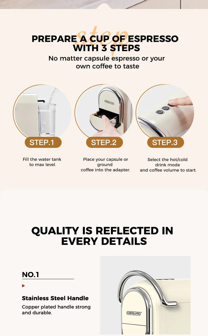 Cafelffe 3in1 Capsule Coffee Machine Hot/Cold Multiple Espresso Cafetera Cappuccino Coffee Maker Dolce Gusto Nespresso Powder 19