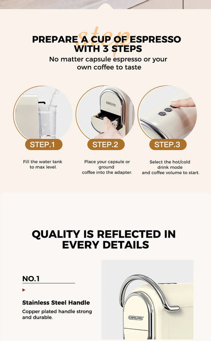Cafelffe 3in1 Capsule Coffee Machine Hot/Cold Multiple Espresso Cafetera Cappuccino Coffee Maker Dolce Gusto Nespresso Powder 19