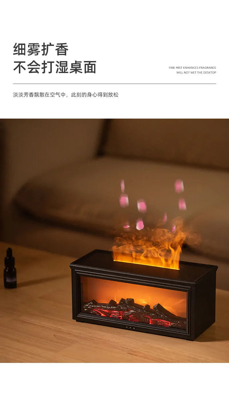 Fireplace Aromatherapy Machine 3D Simulation Flame Ambient Light Small Household Wood Grain Air Humidifier Fireplace