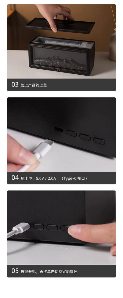 Fireplace Aromatherapy Machine 3D Simulation Flame Ambient Light Small Household Wood Grain Air Humidifier Fireplace