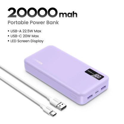 UGREEN 20000mAh PD 20W Power Bank Fast Charge Portable PowerBank for iPhone 17 16 15 Pro Max Xiaomi Phone External Battery 30W
