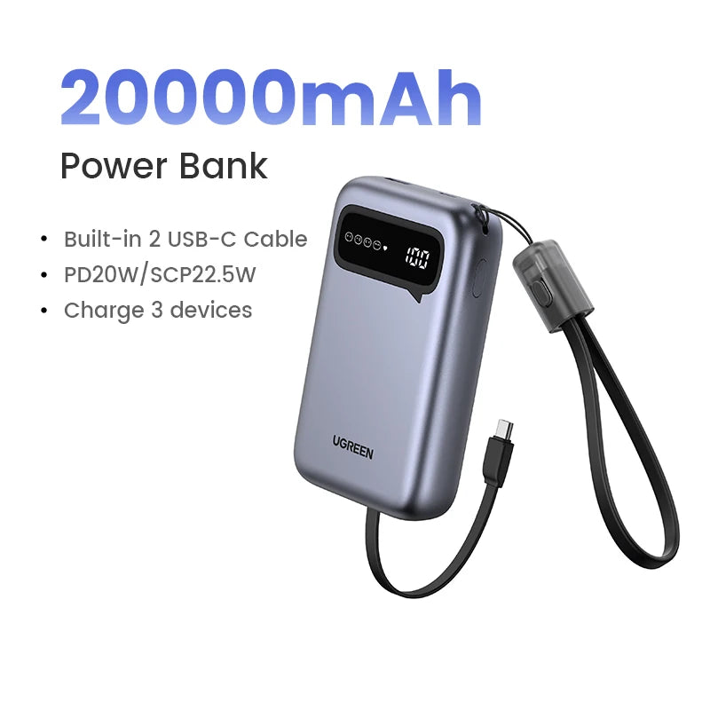 UGREEN 20000mAh PD 20W Power Bank Fast Charge Portable PowerBank for iPhone 17 16 15 Pro Max Xiaomi Phone External Battery 30W