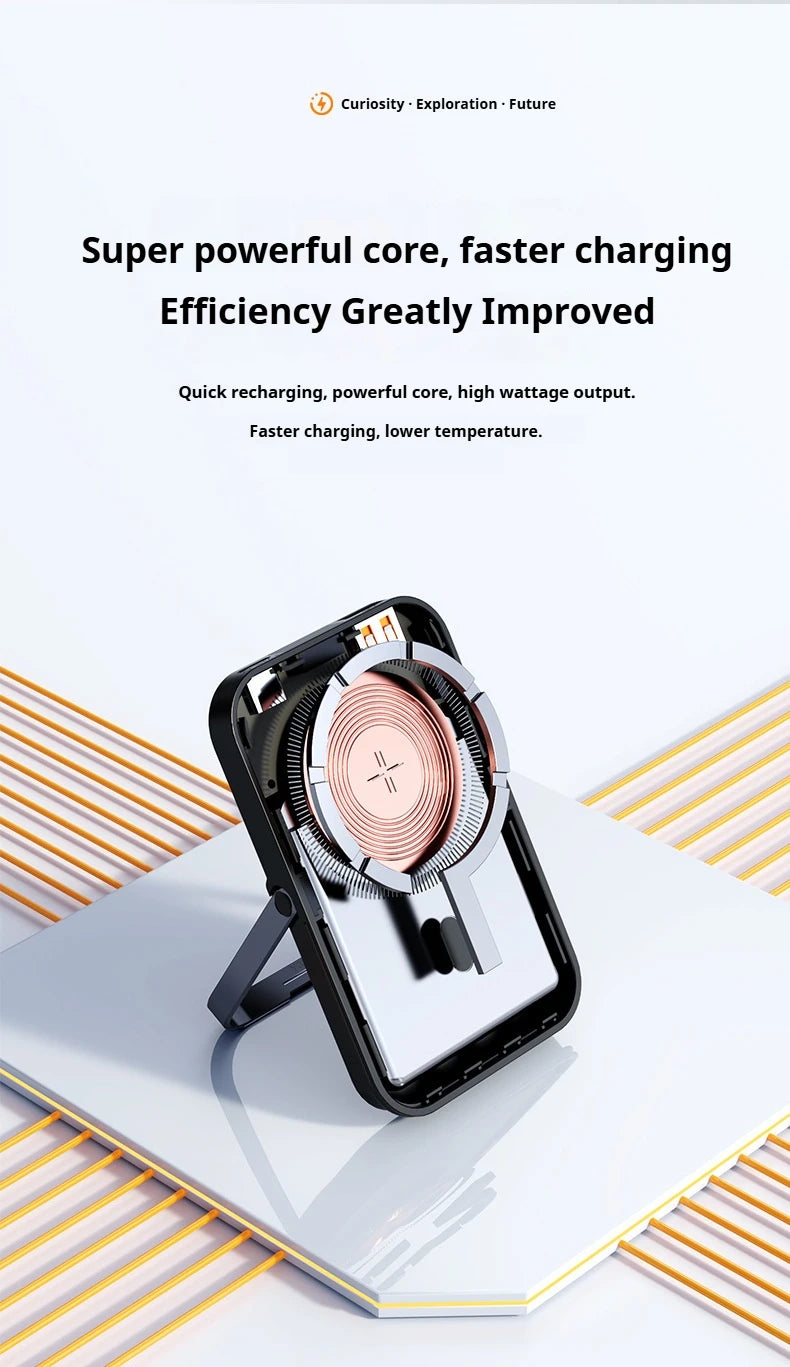 JoltPact Portable Charger Powerbank With Cable PD20W Power Bank Wireless 15W With Phone Holder LED Display Mobile Phone Backup