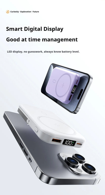 JoltPact Portable Charger Powerbank With Cable PD20W Power Bank Wireless 15W With Phone Holder LED Display Mobile Phone Backup