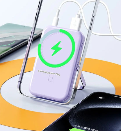 JoltPact Portable Charger Powerbank With Cable PD20W Power Bank Wireless 15W With Phone Holder LED Display Mobile Phone Backup