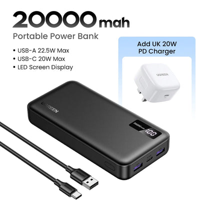 UGREEN 20000mAh PD 20W Power Bank Fast Charge Portable PowerBank for iPhone 17 16 15 Pro Max Xiaomi Phone External Battery 30W
