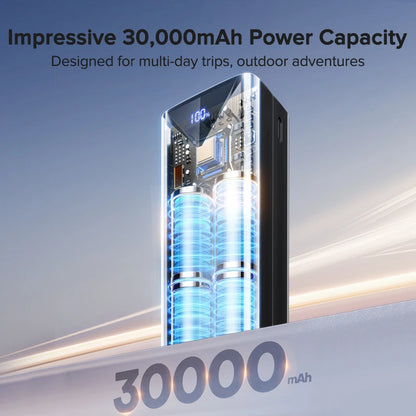 QOOVI 30000mah Power Bank 22.5W Fast Charging Built-in Cable External Large Battery Portable Charger For iPhone Samsung Xiaomi