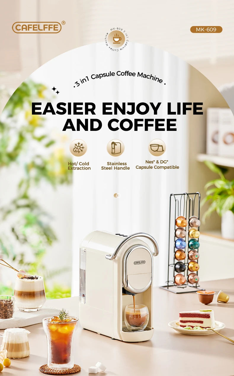 Cafelffe 3in1 Capsule Coffee Machine Hot/Cold Multiple Espresso Cafetera Cappuccino Coffee Maker Dolce Gusto Nespresso Powder 19