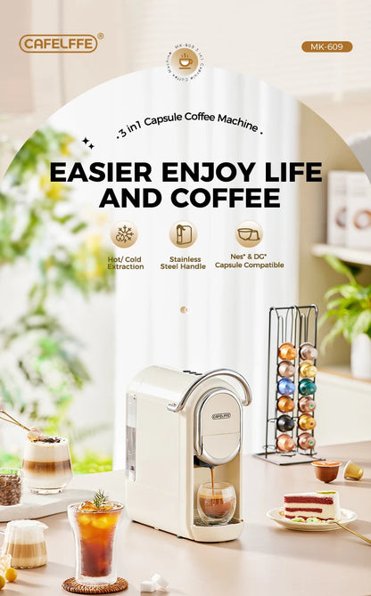 Cafelffe 3in1 Capsule Coffee Machine Hot/Cold Multiple Espresso Cafetera Cappuccino Coffee Maker Dolce Gusto Nespresso Powder 19