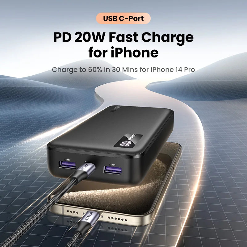 UGREEN 20000mAh PD 20W Power Bank Fast Charge Portable PowerBank for iPhone 17 16 15 Pro Max Xiaomi Phone External Battery 30W