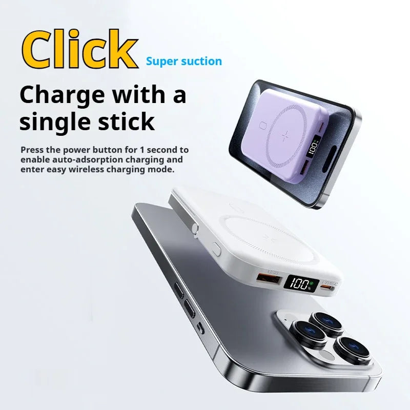 JoltPact Portable Charger Powerbank With Cable PD20W Power Bank Wireless 15W With Phone Holder LED Display Mobile Phone Backup