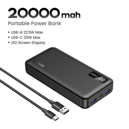 UGREEN 20000mAh PD 20W Power Bank Fast Charge Portable PowerBank for iPhone 17 16 15 Pro Max Xiaomi Phone External Battery 30W