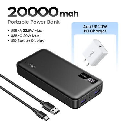 UGREEN 20000mAh PD 20W Power Bank Fast Charge Portable PowerBank for iPhone 17 16 15 Pro Max Xiaomi Phone External Battery 30W