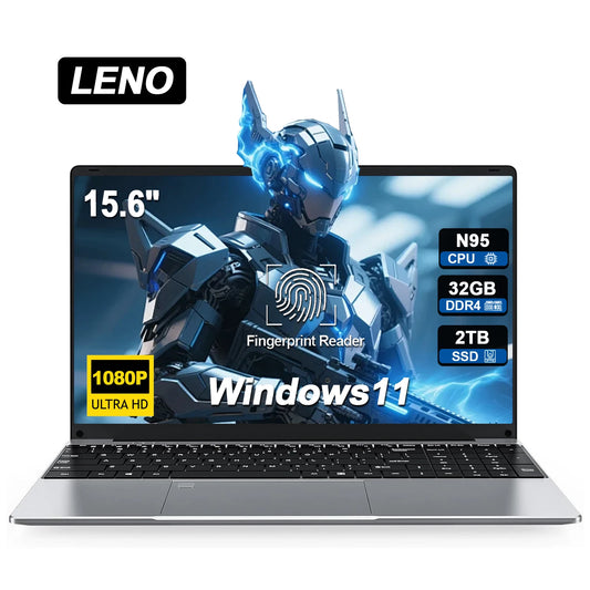 2025 NEW 15.6" Laptop Portable Intel N95 32GB DDR4 2TB SSD 7500mAh Windows11 Office Notebook Pc Gamer with Backlit Fingerprint