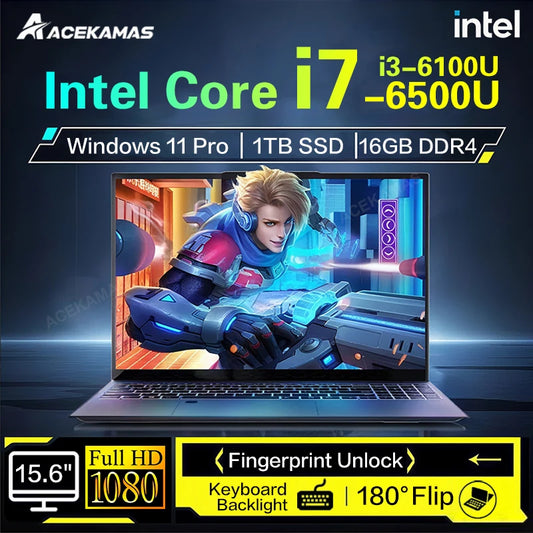 ACEKAMAS 15.6"  Intel Core i7 6500U i3 6100U Potrable Laptop Computer Windows 11 Pro 16GB DDR4 512GB 1TB SSD Notebook PC Gamer