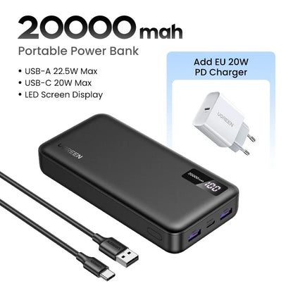UGREEN 20000mAh PD 20W Power Bank Fast Charge Portable PowerBank for iPhone 17 16 15 Pro Max Xiaomi Phone External Battery 30W