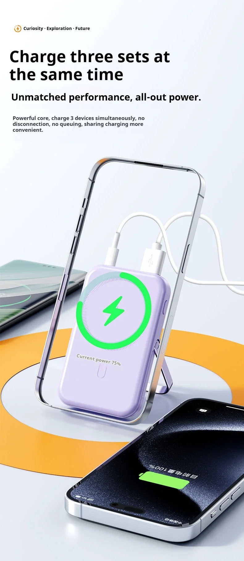 JoltPact Portable Charger Powerbank With Cable PD20W Power Bank Wireless 15W With Phone Holder LED Display Mobile Phone Backup