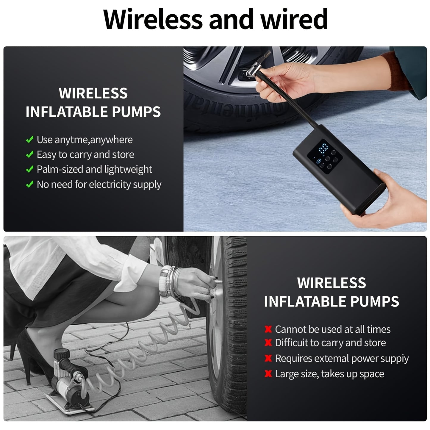 DY&LM 150PSI Portable Wireless Tire Inflator – Digital Air Compressor for Cars, Bikes & Sports