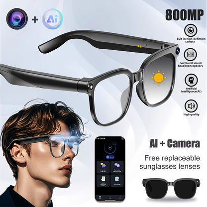 AI Smart Multifunction Glasses in HD Camera Bluetooth Calling and Music Playback Multi Language Translation Three Interchangeable Lenses Clear Fashion Glasses Yellow Lightweight and Portable Perfect for Photos and Seamless Co