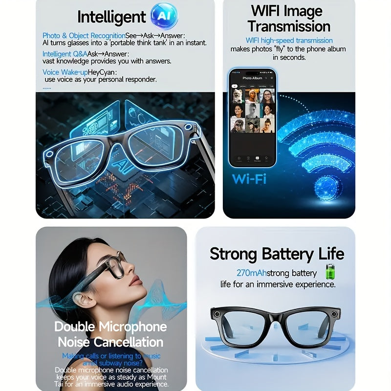 AI Smart Multifunction Glasses in HD Camera Bluetooth Calling and Music Playback Multi Language Translation Three Interchangeable Lenses Clear Fashion Glasses Yellow Lightweight and Portable Perfect for Photos and Seamless Co