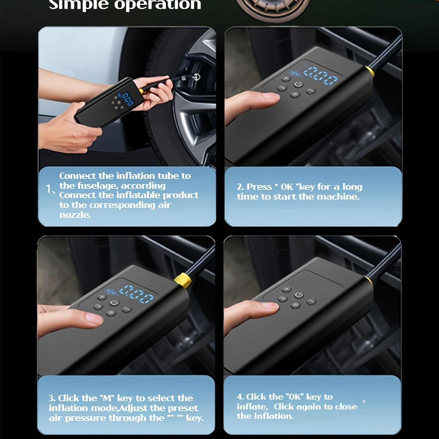 DY&LM 150PSI Portable Wireless Tire Inflator – Digital Air Compressor for Cars, Bikes & Sports